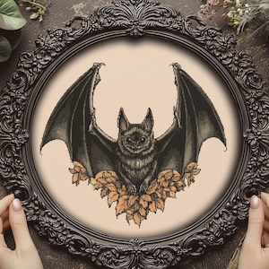 Halloween Bat Cross Stitch Pattern Gift for Halloween Horror Witchcraft Floral Spooky Creepy Gothic Easy Modern Cross Stitch