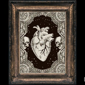 Heart and Skulls Cross Stitch Pattern | Halloween, Horror Skulls, Witchcraft, Creepy, Crow | Gothic, | Instant Download Digital PDF