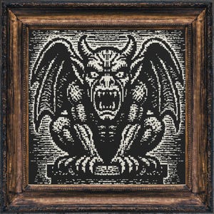 Woodcut Gargoyle Cross Stitch Pattern Gift for Halloween Horror Creepy Monochrome Gothic Spooky Dark Creepy Full Coverage Pattern Digital