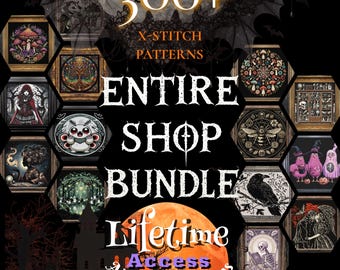 Gesamter Shop Mega Bundle 300+ Mega Angebot Zugriff auf lebenslange Hexerei Gruseliges Halloween Kreuzstich Moderner keltischer Pilz Sofort-Download