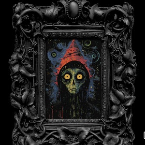 The Witch Cross Stitch Pattern Gift for Halloween Horror Woodcut Modern Creepy Spooky Dark Gothic Wiccan Occult Colorful  Full Coverage