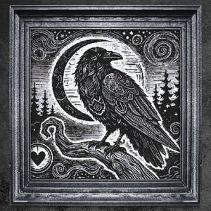 Woodcut Raven 2 Cross Stitch Pattern Halloween Horror Witchcraft Creepy Spooky Dark Wiccan Occult Gothic Instant Download Full Coverage
