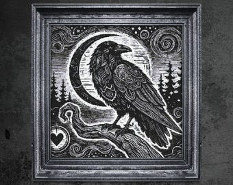 Patrón de punto de cruz de cuervo 2 xilografía Halloween Horror Brujería Escalofriante Oscuro Wiccan Ocultismo Gótico Descarga instantánea Cobertura completa