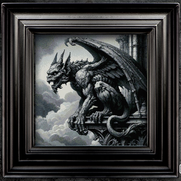 The Gargoyle Cross Stitch Pattern Gift for Halloween Horror Creepy Gothic Spooky Dark Creepy Full Coverage Pattern Instant Download Digital