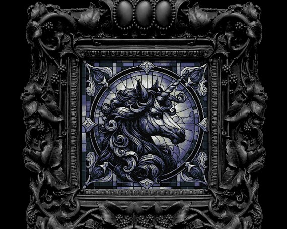 Stained Glass Unicorn Cross Stitch Pattern, Gothic Halloween