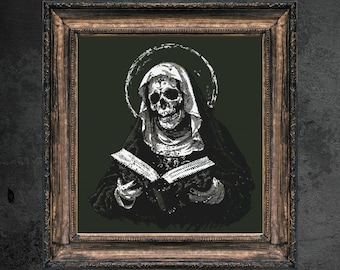 Evil Nun Skeleton Cross Stitch Pattern, Gothic Horror (PDF Pattern)