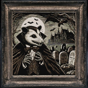 Count Opossum Cross Stitch Pattern Gift for Halloween Horror Bats Goth Witchcraft Creepy Spooky Gothic Dark Animal Instant Download