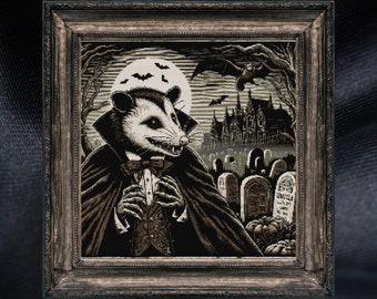 Count Opossum Cross Stitch Pattern Gift for Halloween Horror Bats Goth Witchcraft Creepy Spooky Gothic Dark Animal Instant Download