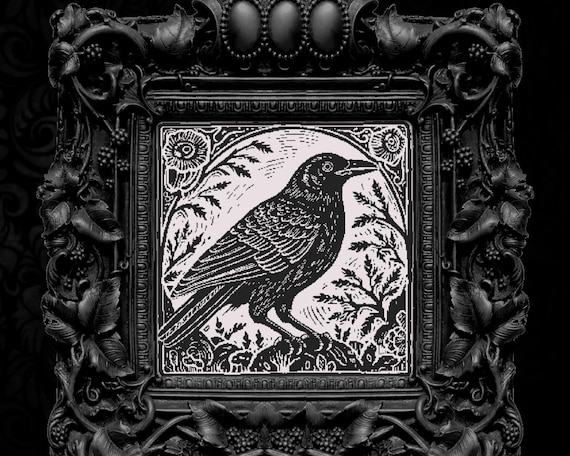 The Crow Cross Stitch Pattern Gift for Halloween Horror Crow