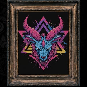Occult Baphomet Cross Stitch Pattern Gift for Halloween Horror Creepy Satanic Devil Demon Lucifer Gothic Spooky Creepy Full Coverage Digital