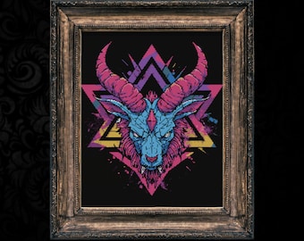 Colorful Baphomet Cross Stitch Pattern, Gothic Horror (PDF Pattern)