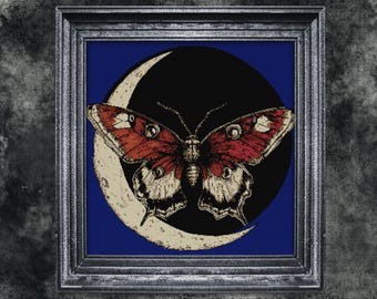 Moon Moth Cross Stitch Pattern: Gothic Halloween Wiccan Design (PDF Pattern)