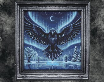 Patrón de punto de cruz Cuervo de invierno: Espeluznante, brujeril, moderno (Patrón en PDF)