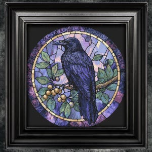 Stained Glass Raven Cross Stitch Pattern Halloween Horror Sacred Occult Witchcraft Creepy Instant Download
