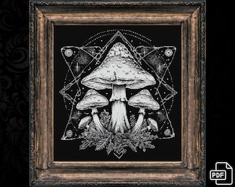 Occult Celestial Mushroom Cross Stitch Pattern Gift for Goth Halloween Horror Creepy Gothic Wiccan Witchcraft Instant Download Digital PDF