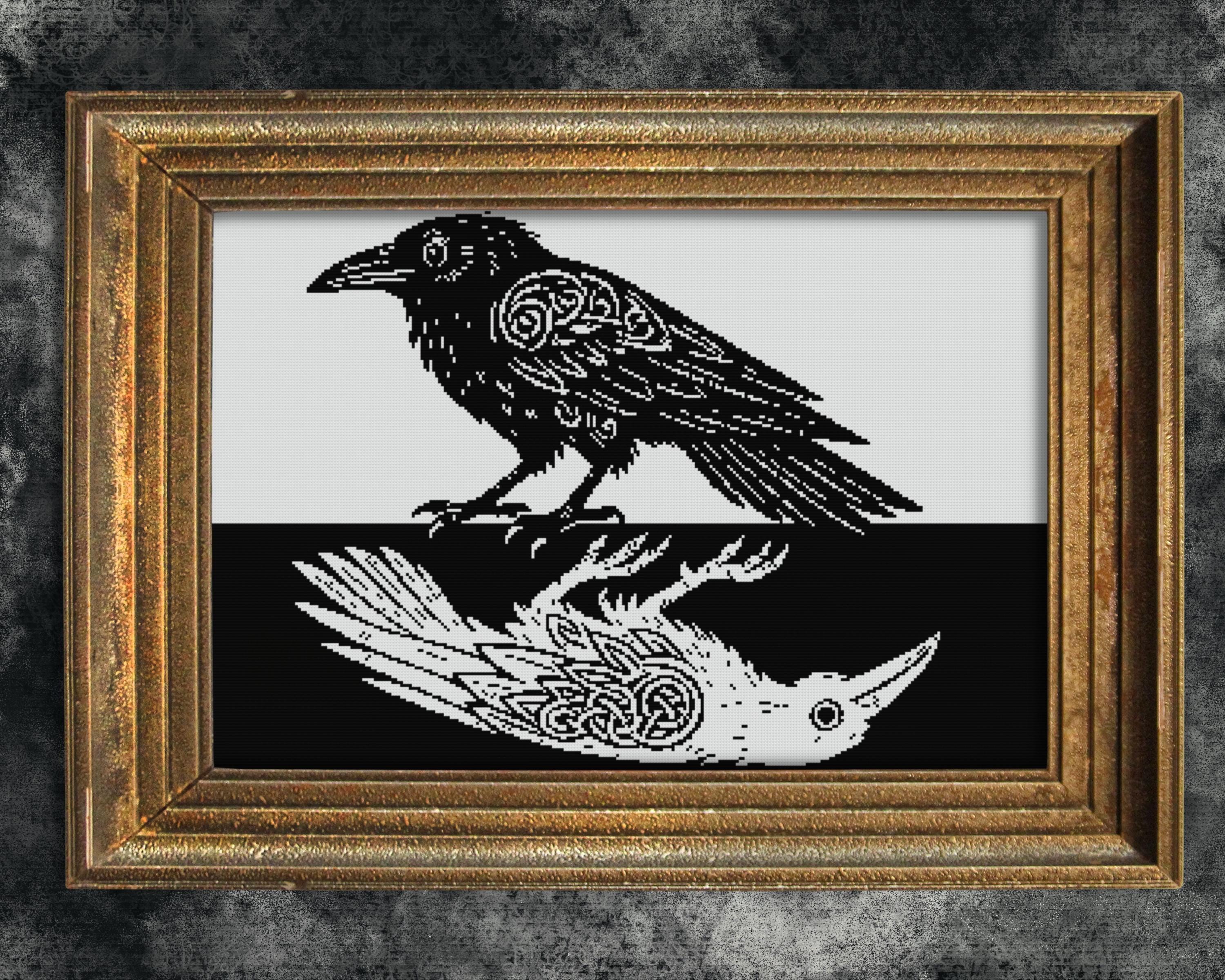Huginn and Muninn Cross Stitch Pattern Gift for Halloween Viking