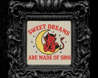 Sweet Dreams Devil Cross Stitch Pattern, Funny Satanic Design (PDF)