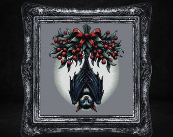 Kerstcadeau vleermuis kruissteekpatroon voor Halloween Horror Hekserij Kerst Spookachtig Griezelig Gothic Kerstcadeau Creepmas