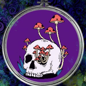 Trippy Skull with Mushroom Eyes Cross Stitch Pattern Gothic, Modern,Horror Needlework for Halloween Decor Instant Download Dark Home Decor