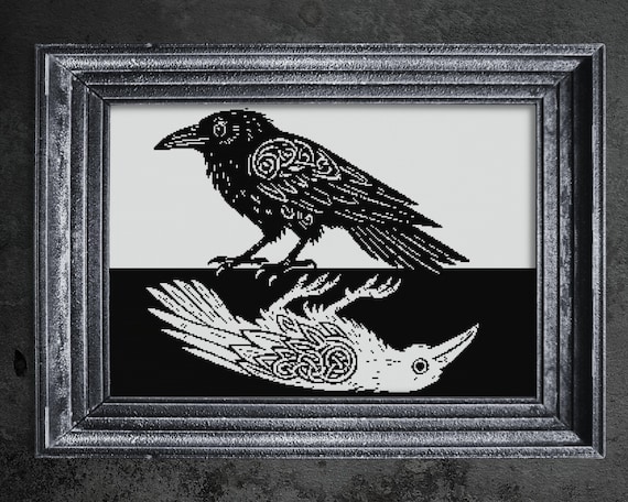 Huginn and Muninn Cross Stitch Pattern Gift for Halloween Viking