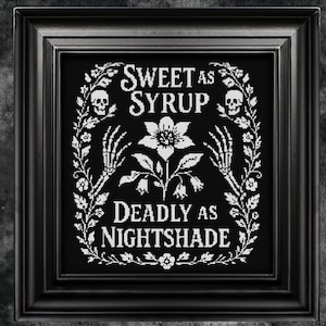 Sweet As Syrup Cross Stitch Pattern, Gothic Halloween Decor (PDF Pattern)