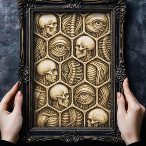 Hive of the Hollow Cross Stitch Pattern Psychedelic Art Skeleton Retro Trippy Abstract Anatomical Skull  Full Coverage Modern Xstitch PDF