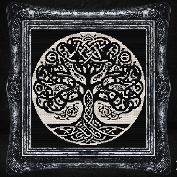 The Black and White Celtic Tree of Life Cross Stitch Pattern Celtic-Inspired Crafts Artworks for Modern  Witchcraft Occult Wiccan