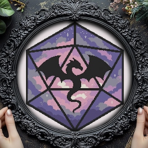 Dragon Dice 4 Cross Stitch Pattern Flying Dragon Fantasy D20 DnD Modern Cross Stitch Gift for Gamers  Nerdy Craft Lovers Geeky FRP PDF