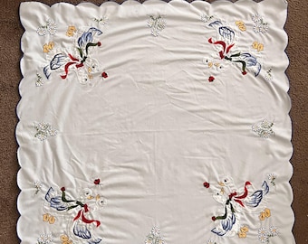 Écharpe de table brodée en oie de la campagne | Linge de maison de grand-mère