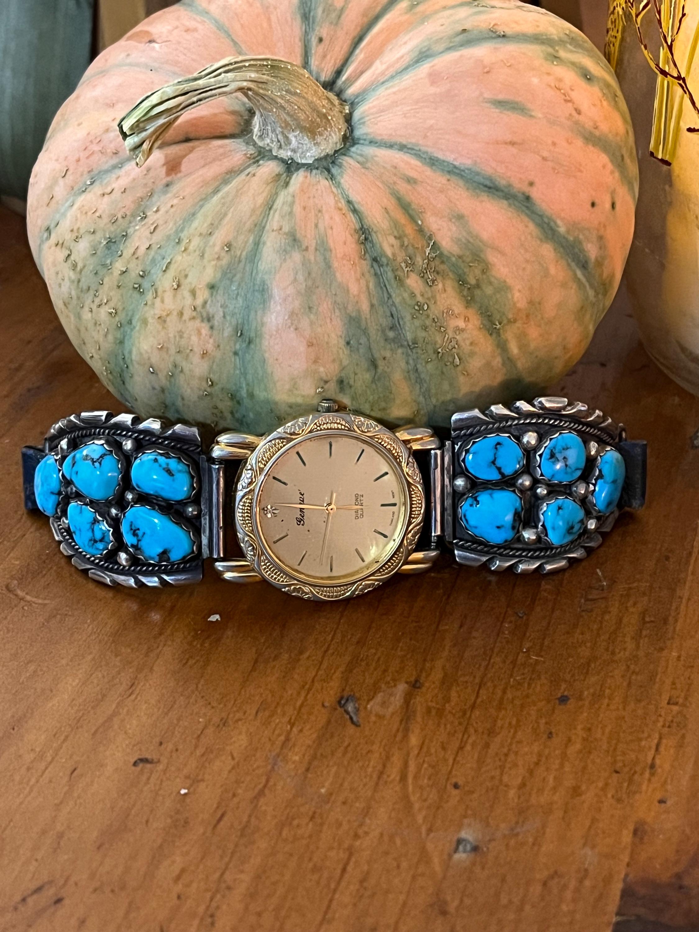H Signed Southwest Traditions sterling silver with turquoise Watch Sterling Silver and Turquoise Watch - Etsy main image 4
