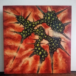 Psychedelic abstract art in oil painting on 30cm square wood Original painting, unique handmade painting for wall decoration