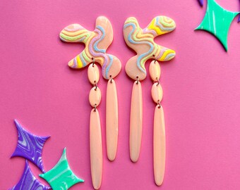 Iridescent Waterfall Earrings, Multichrome Swirl Earrings, Sour Candy Pastel Earrings