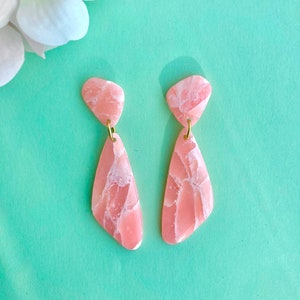 Handmade Orange Tangerine Marbled Polymer Clay Earrings | Statement Abstract Dangles | Hypoallergenic Jewelry for Women