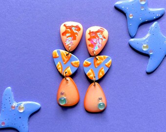 Orange Juice Earrings, Fruit Jewelry, Tangerine Polymer Clay Earrings