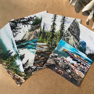 Collection du parc national Banff | (4) impressions d'art à la gouache de paysage | Art mural | Peinture originale d'Annie Wang