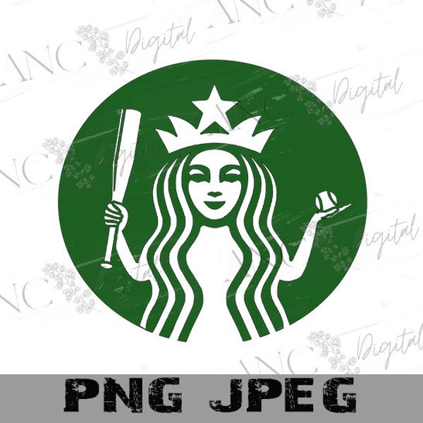 Joueur de softball Starbucks avec couronne en téléchargement numérique JPEG. Conception de sublimation de softball PNG. Conception de joueurs de softball. Fichier de découpe