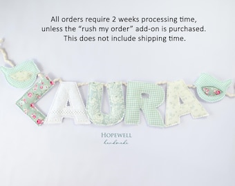 Custom one of a kind, made to order name bunting/garland -4.25 inch tall letters