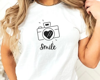 T-shirt de photographe, appareil photo avec motif coeur, t-shirt en toile Bella