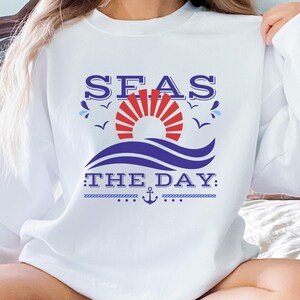Seas the Day Sweatshirt, Nautical Wave Design, Coastal Sun Sweatshirt, Beach Lover Gift, Ocean Aesthetic Crewneck, Fisherman Hoodie
