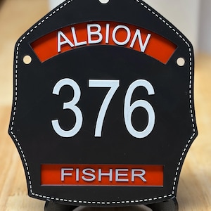 Custom Firefighter Helmet Shield Insert with stand– DISPLAY ONLY