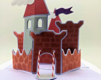 Carte de joyeux anniversaire faite main - carte 3D - carte pop up - carte princesse personnalisée - chevalier et dragon - carte d'anniversaire pour nièce