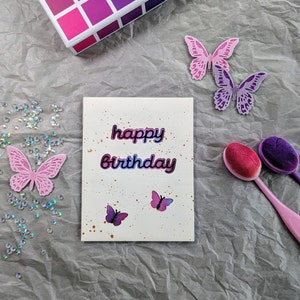 Cartão de borboletas feito à mão - Cartão de aniversário - Borboletas - Cartão de aniversário para ela - Cartão em branco com envelope