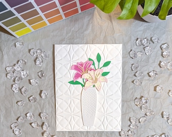 Handmade Lily Flower Card - Lily Flowers - Flower Greeting Card - Card with Flowers - Handmade Card - Floral Birthday Card