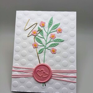 Tarjeta de flores - Tarjeta de sello de cera - Tarjeta para todas las ocasiones - Tarjeta en relieve - Tarjeta de felicitación en blanco con un sobre