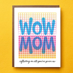 Cartão de Dia das Mães | MOM WOW | Cartão criativo engraçado para a mãe | Em branco por dentro