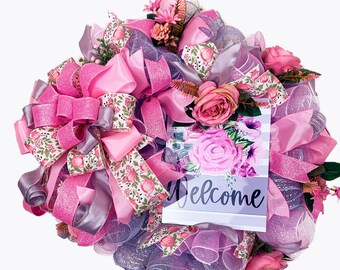 Pink and Gray Wreath, Gift for Her, Spring Wreath, Everyday Wreath, Mother's Day Wreath, Housewarming Gift, Realtor Gift, Pink Wreath, Rose