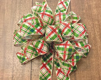 Handmade Christmas Plaid Bow, Festive Red and Green Holiday Bow, Front Door Decor, Holiday Gift Wrapping Bow, Large Wreath Bow, ChristmasBow