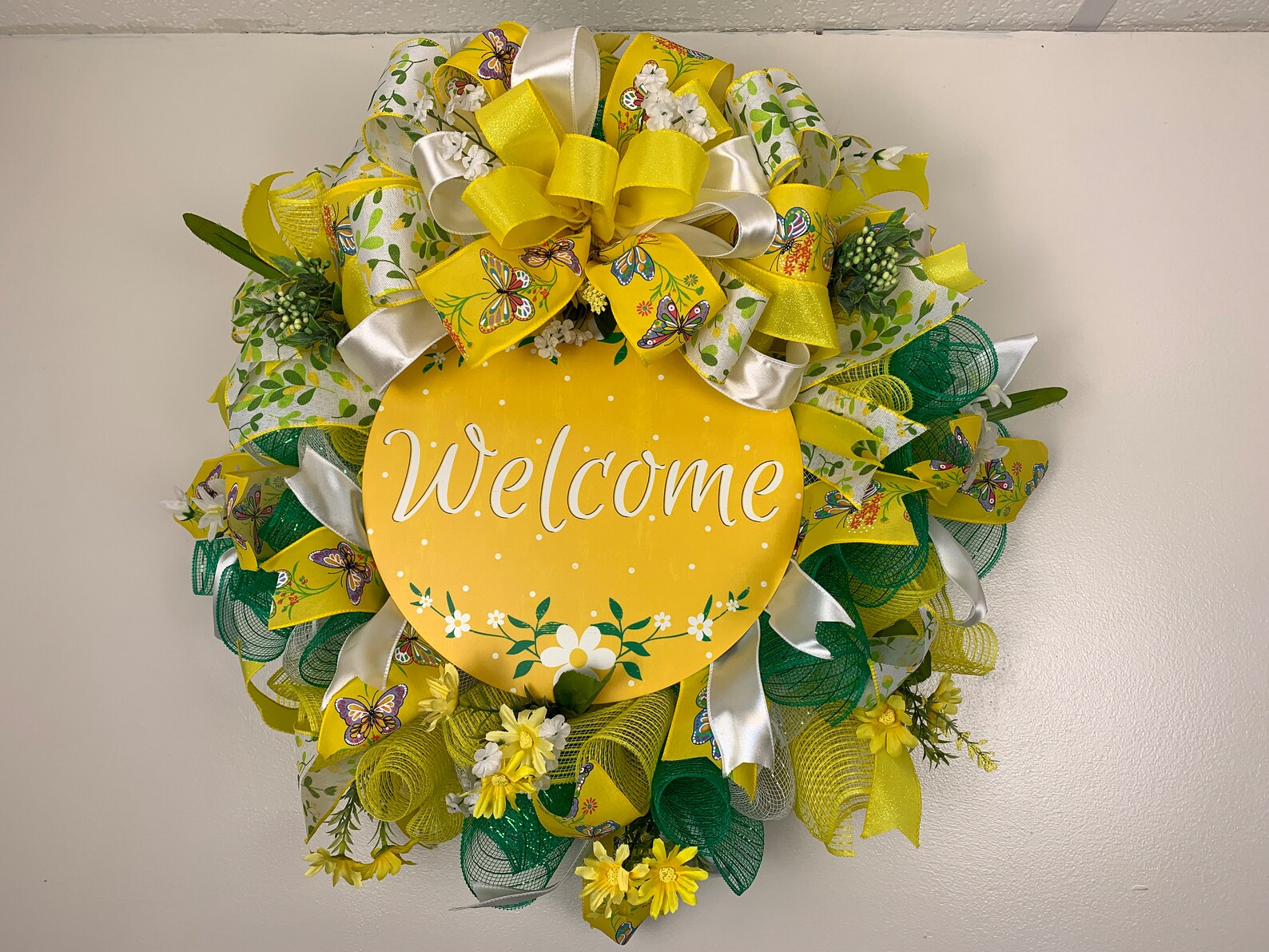 Yellow Daisy Wreath, Spring Daisy Wreath, Yellow Front Door Wreath