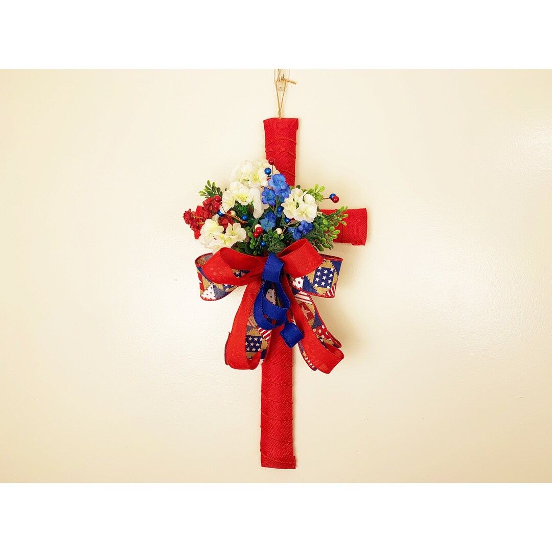 Memorial Cross Door Decor, Cross Wreath for Front Door, Religious Cross