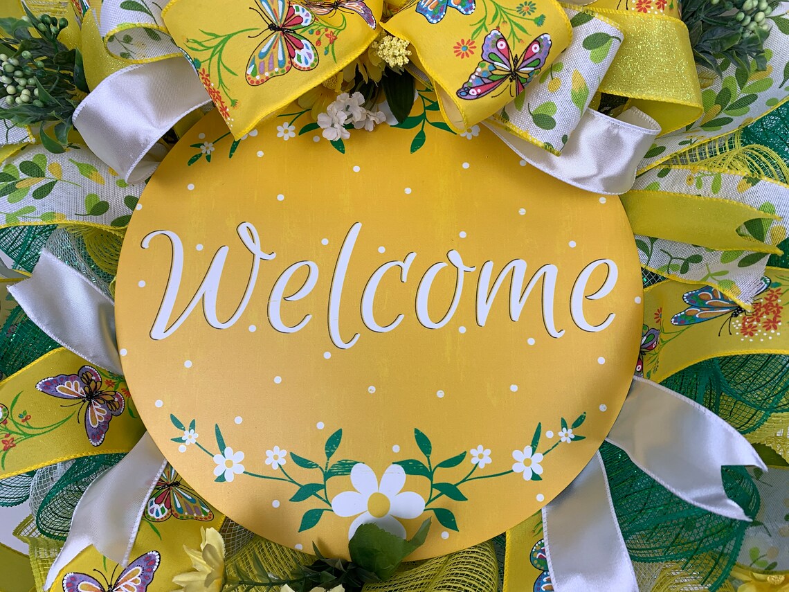 Yellow Daisy Wreath Spring Daisy Wreath Yellow Front Door Etsy